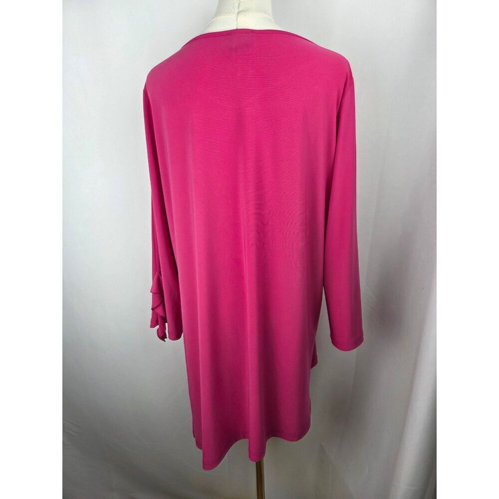 Clara Sunwoo Tunic Top XL Fuchsia Pink Asymmetrical Sleeve Ruffle Detail Office - Picture 3 of 10